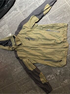Men's Olive and Dark Gray Hooded Windbreaker Jacket